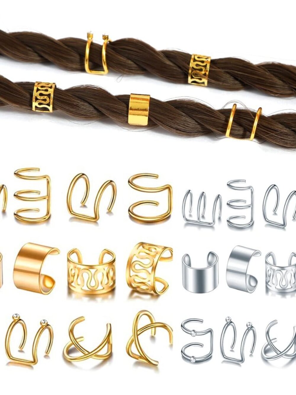 Hair Jewelry for Women Gold Hair Cuffs Charms Beads Accessories for Braids